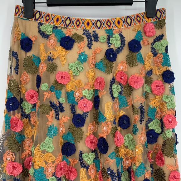 Anthropologie Bhanuni by Jyoti Skirt Florence Embroidered Floral Tulle - Picture 6 of 15